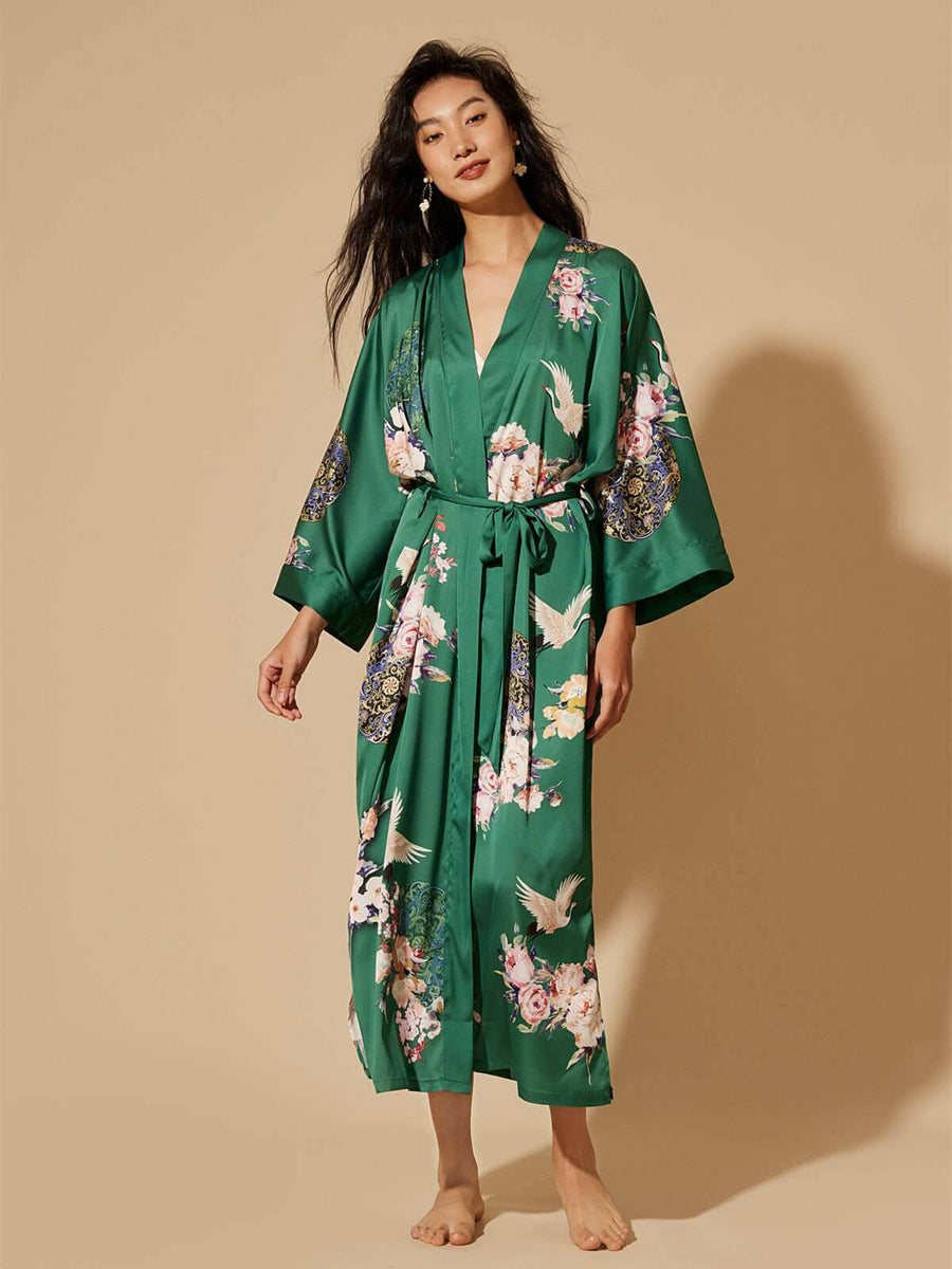 green kimono dress Women's Silk Satin Robes Best Japanese Robe Floral Crane Luxury Dressing Gown One Size Birthday Gift Anniversary Chritsmas Gift for her Color:Mint* Off-the-Shoulder Long Sequin Prom deep V front and Dresses and Jumpsuits_Email
