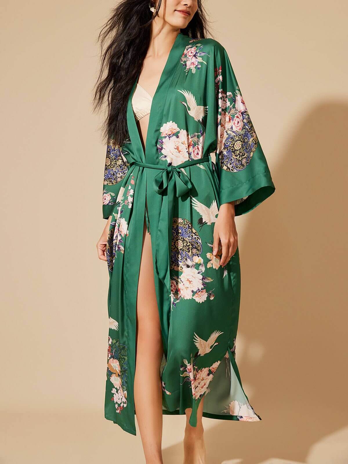 Women's Silk Satin Robes Best Japanese Robe Floral Crane Kimono Luxury Dressing Gown One Size Birthday Gift Anniversary Chritsmas Gift for her | Women's Silk Satin Robes Best Japanese Robe Floral Crane Kimono Luxury Dressing Gown One Size Birthday Gift Anniversary Chritsmas Gift for her |