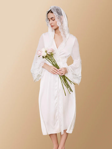 Hooded Bridal Robe White - ulivary