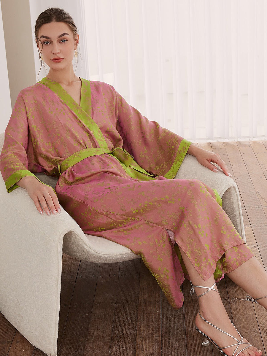 Reversible Jacquard Silk Kimono Robe - ulivary