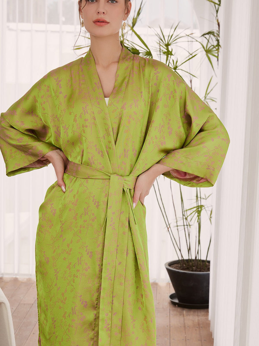 Reversible Jacquard Silk Kimono Robe - ulivary