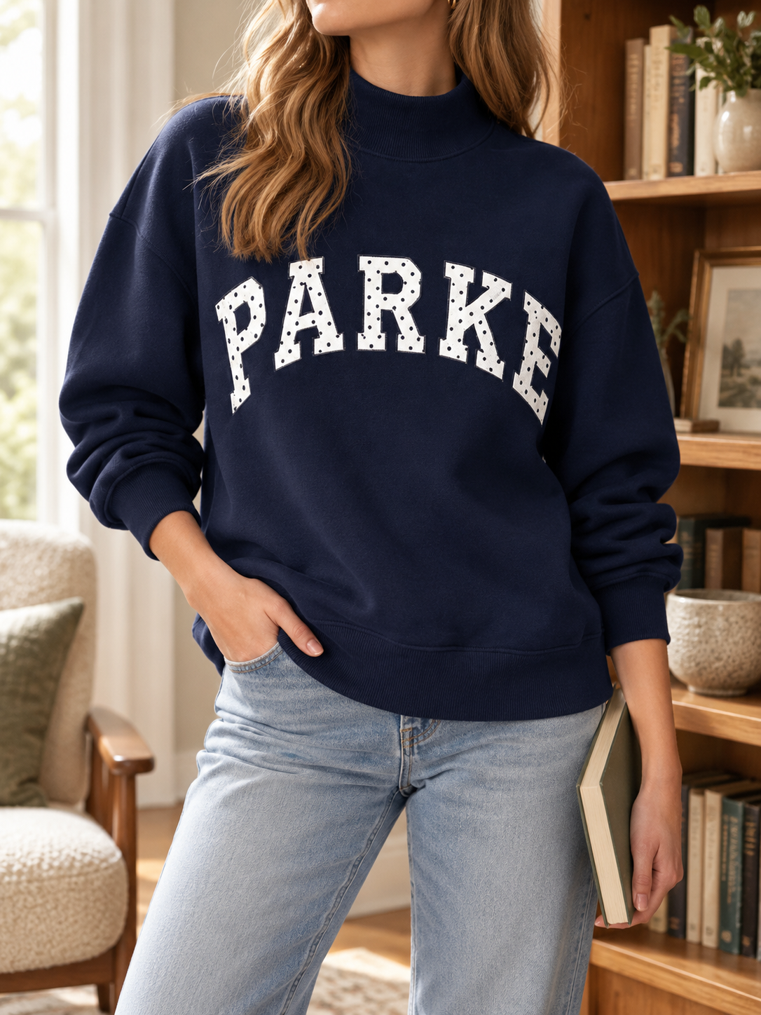 Boutique Letter Mock Neck Relaxed Casual Sweatshirt