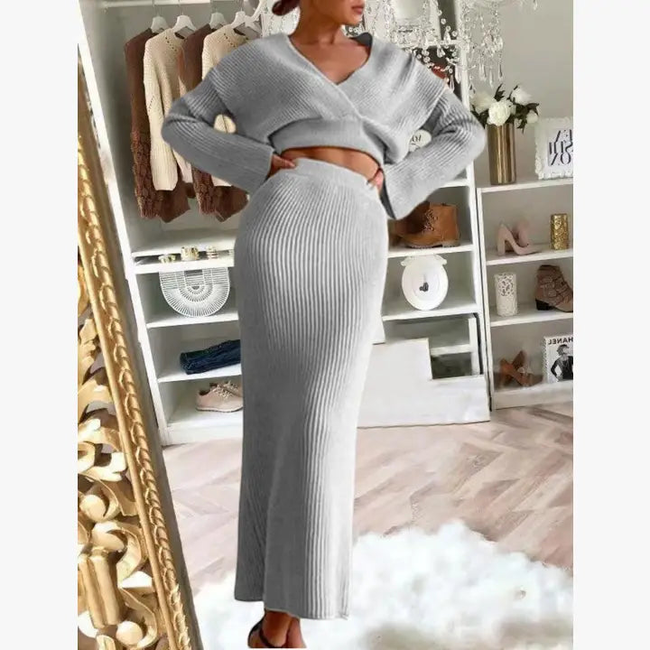 Ribbed Two-Piece Skirt Set with Cropped Top