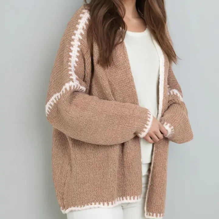 Women’s Solid Color Thick Knit Tweed Cardigan