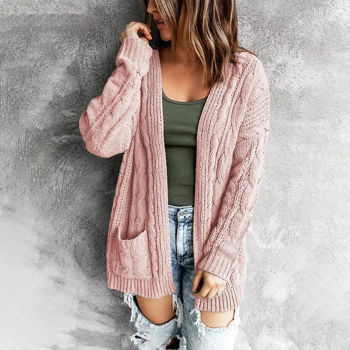 Women’s Solid Color Knit Cardigan with Pockets