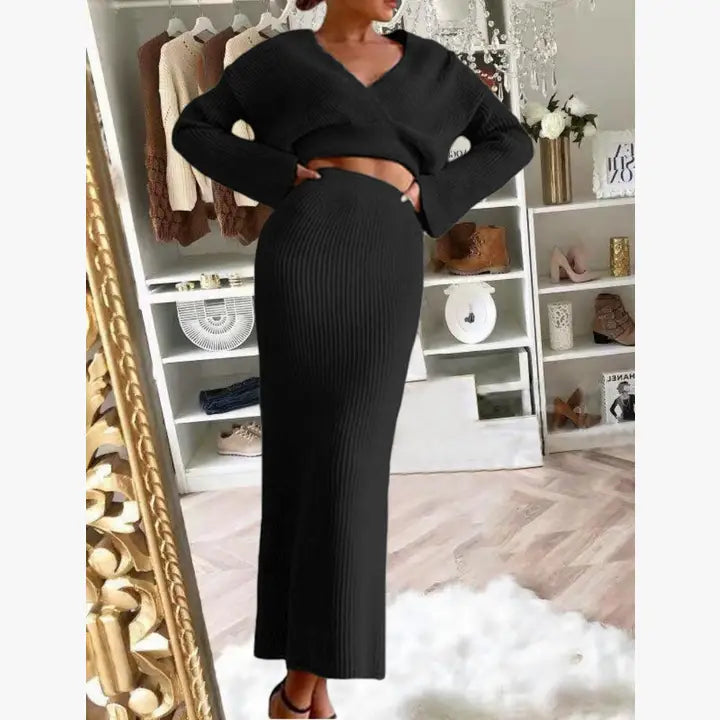 Ribbed Two-Piece Skirt Set with Cropped Top