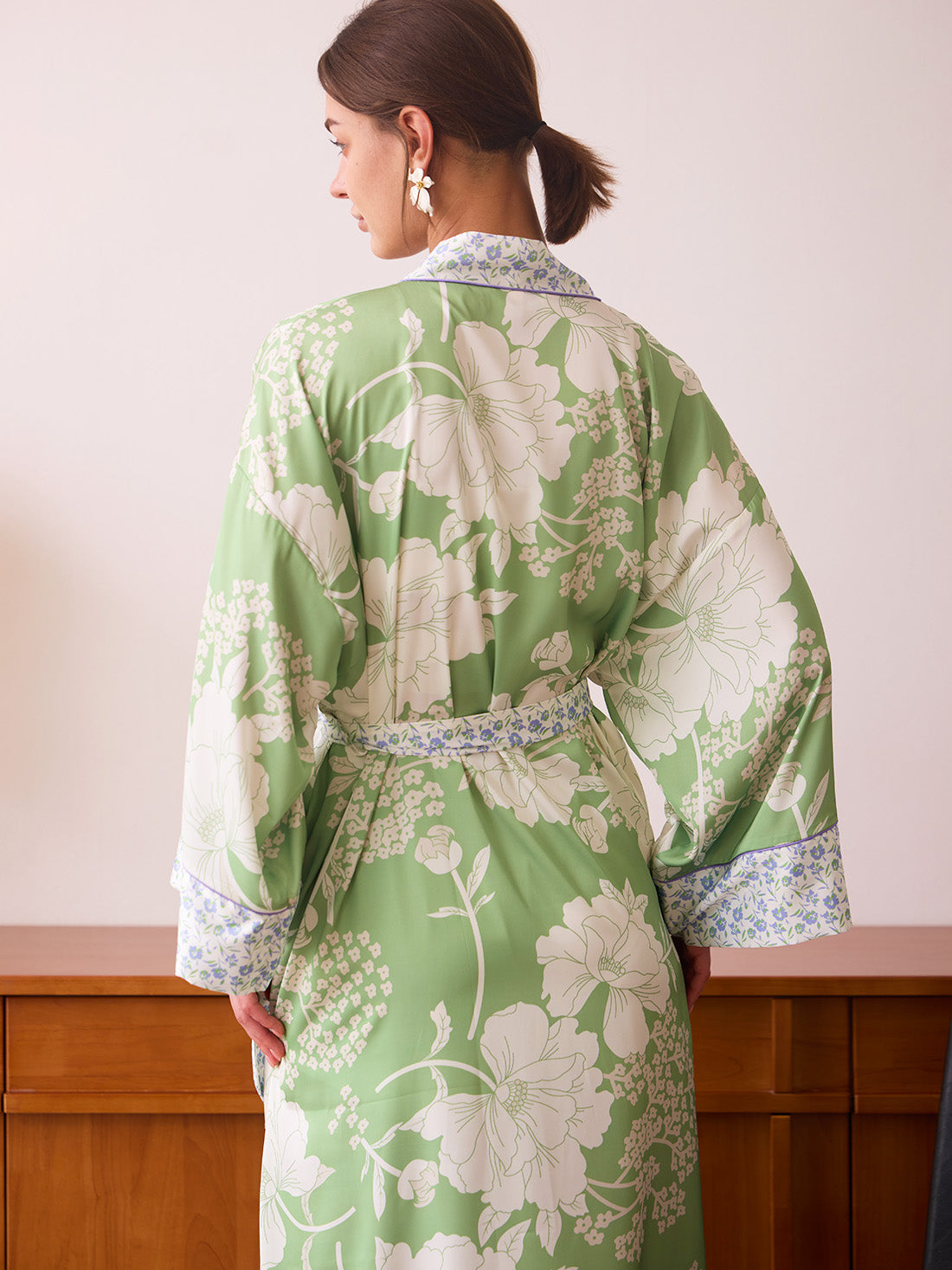Sage Green Blossom Kimono Robe