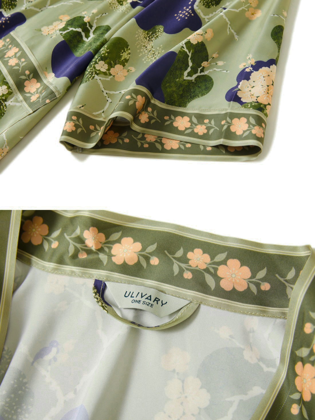 Olive Blossom Kimono Robe with Pockets