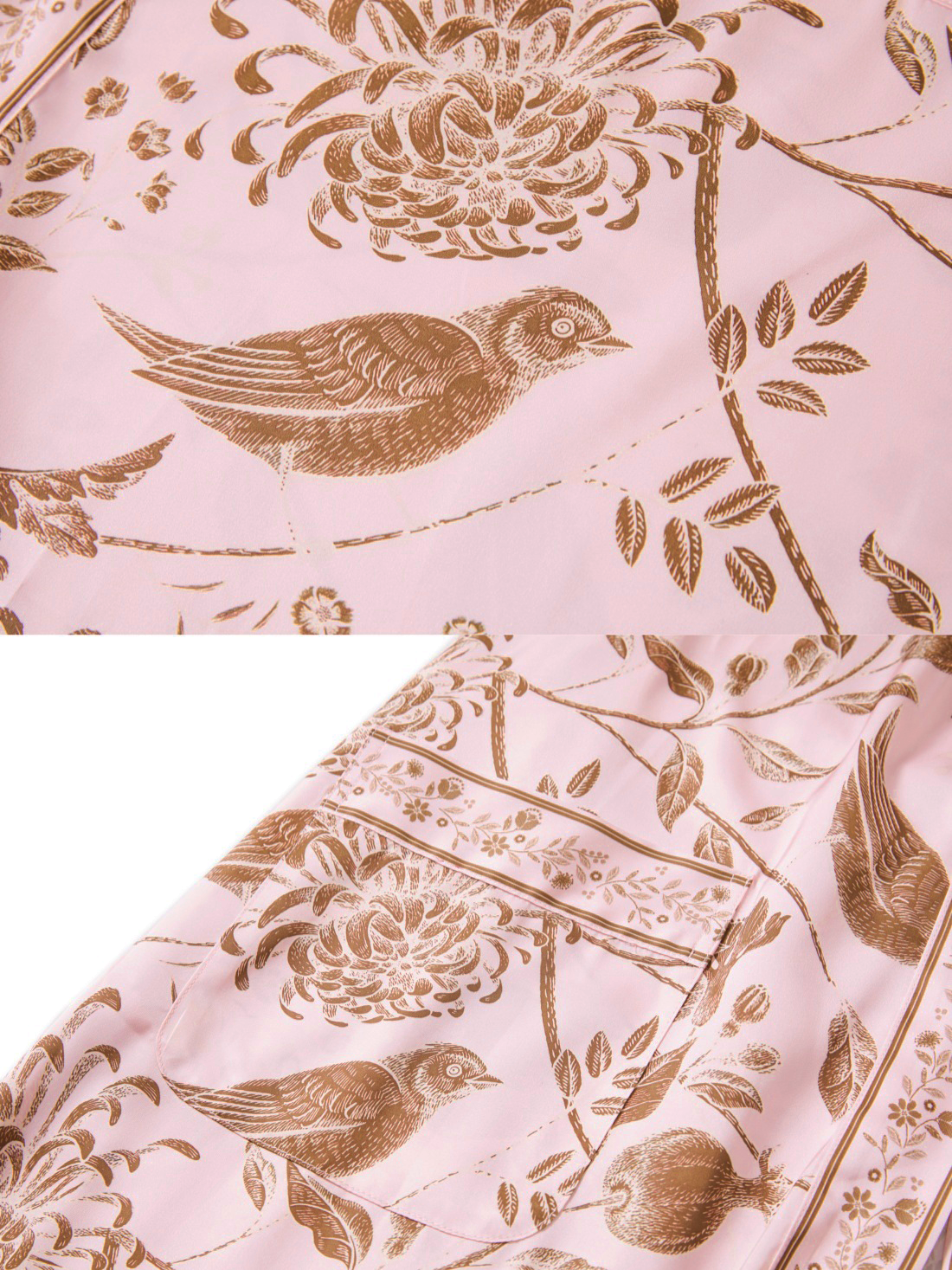 Blush Golden Leaf Kimono Robe with Pockets