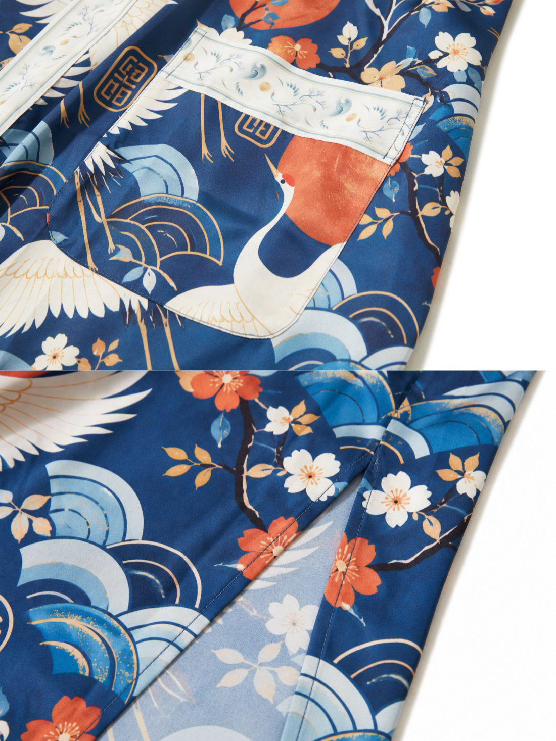 Moonlit Cranes Kimono Robe with pockets