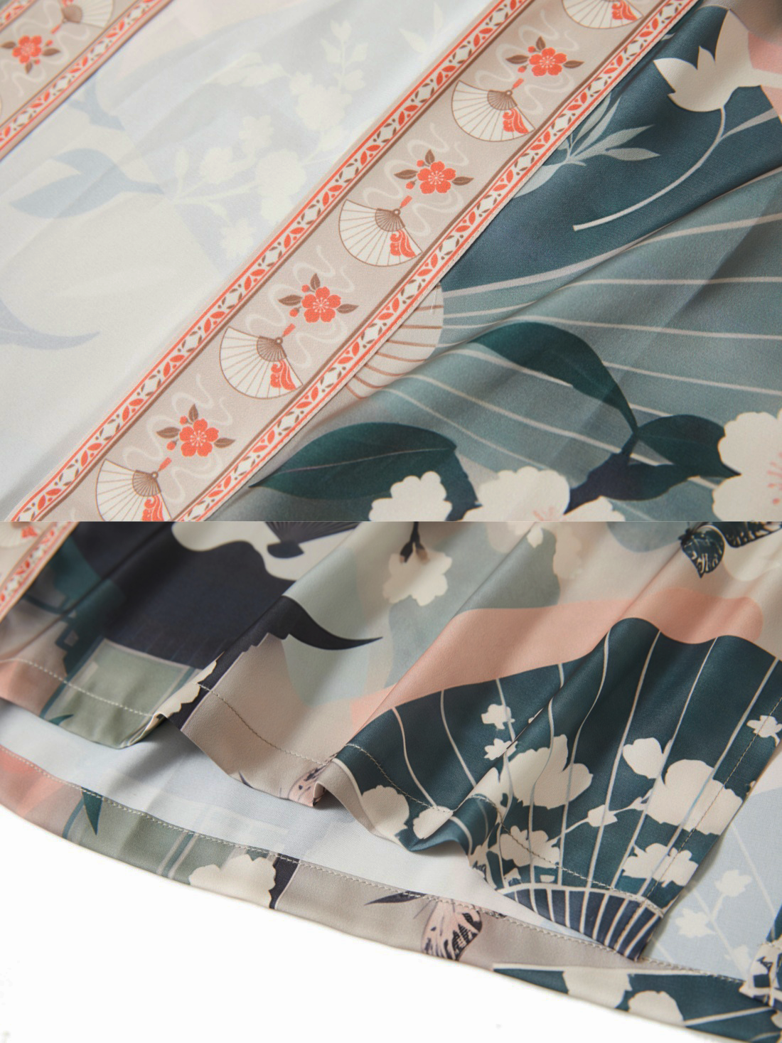 Sage Garden Fan Long Kimono Robe with Pockets