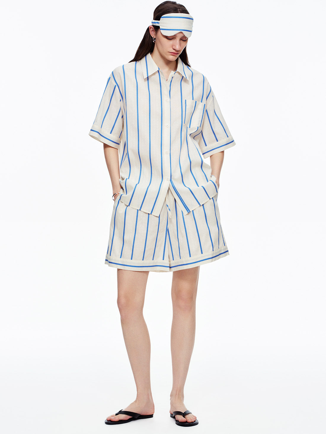 Baby Blue Stripe Cotton Lounge Set