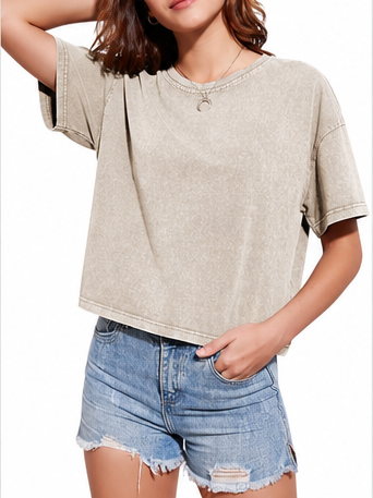 Womens Cotton Crew Neck Relaxed Fit Short Sleeve Tee