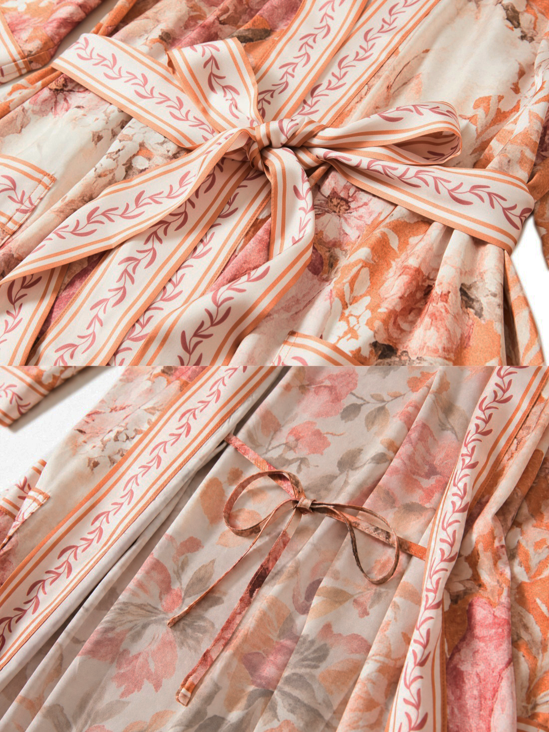 Coral Sunset Kimono Robe with Pockets