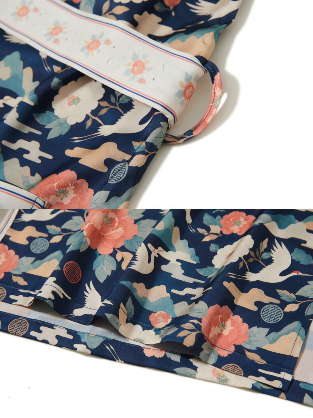 Oriental Peony & Crane Kimono Robe