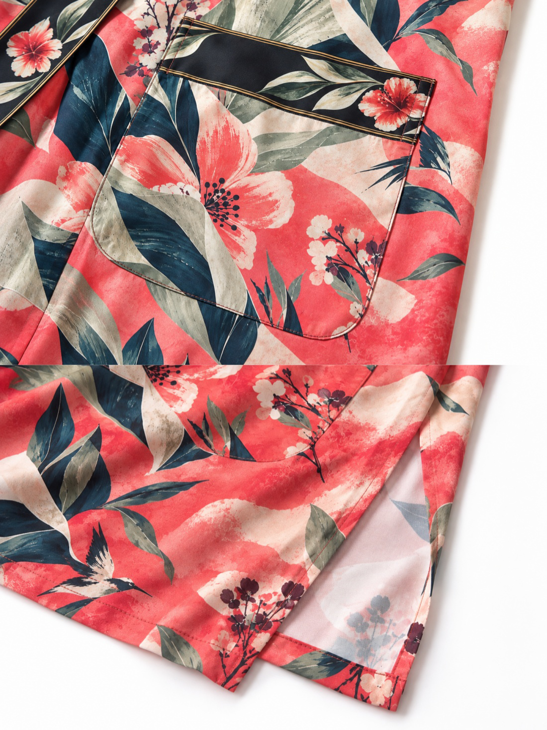 Coral Aviary Short Robe with Pockets