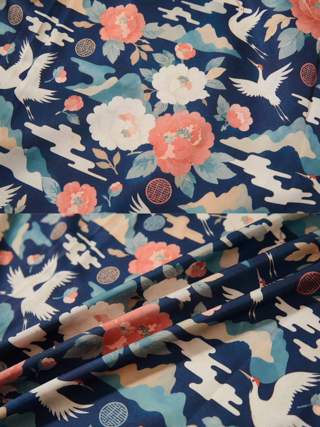 Oriental Peony & Crane Kimono Robe
