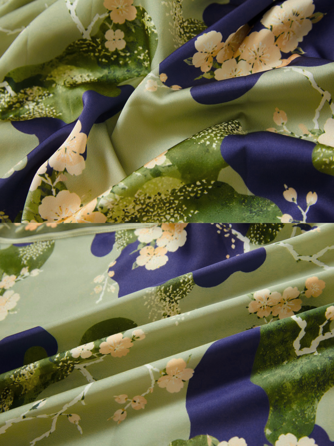 Olive Blossom Kimono Robe with Pockets
