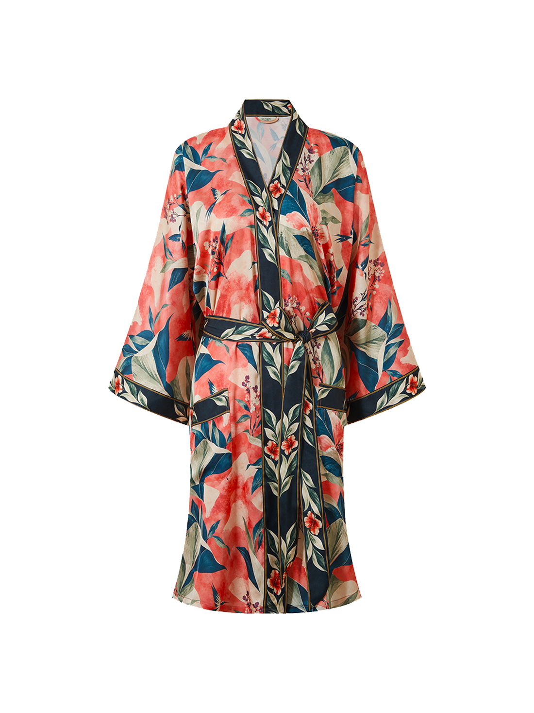Coral Aviary Short Robe with Pockets