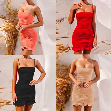 Women's clothing, sexy strapless ruffled skirt, ruffled dress