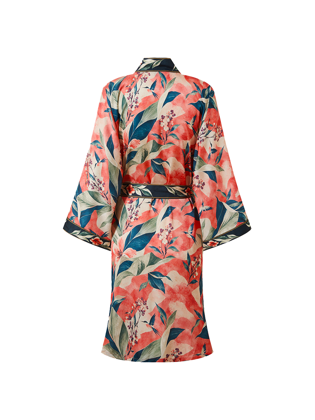 Coral Aviary Short Robe with Pockets