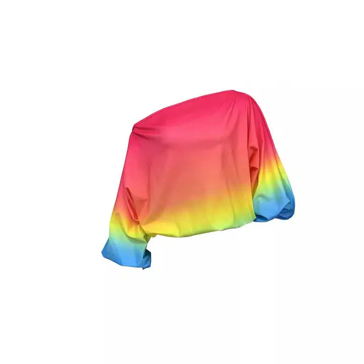 Fashionable Airy Printed Loose Slant Neck Top