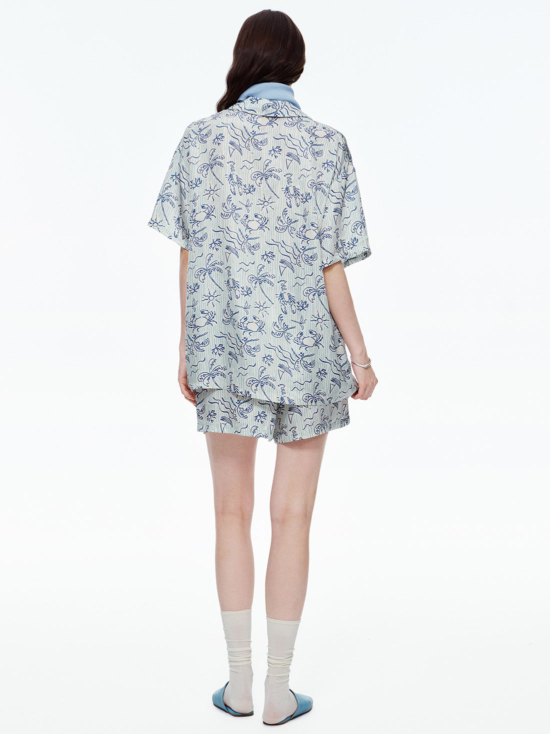 Milk Apricot Coastal Print Long Pajama Set