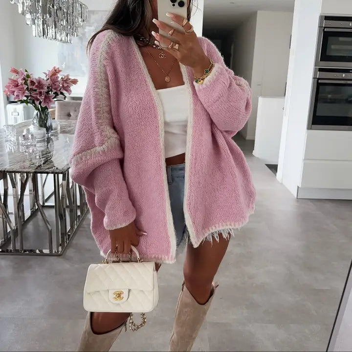 Women’s Solid Color Thick Knit Tweed Cardigan