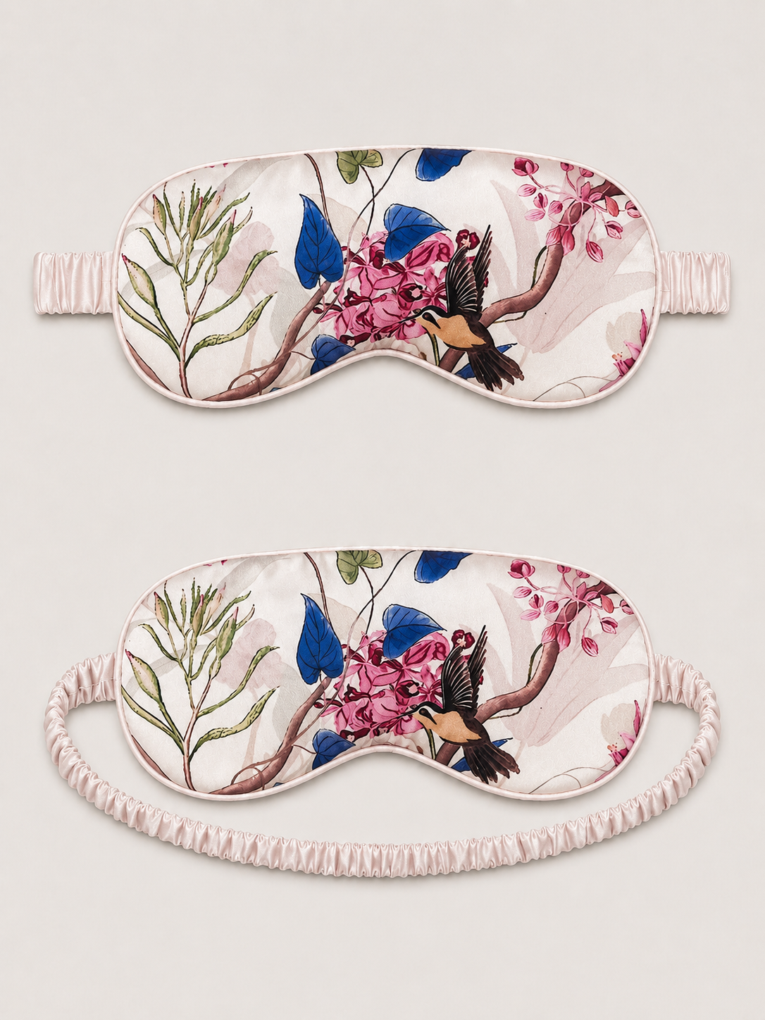 Beige Floral Charmeuse Asian Inspired Sleep Mask