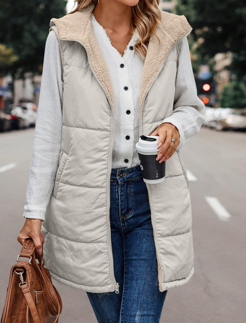 Solid Color Hooded Vest Jacket