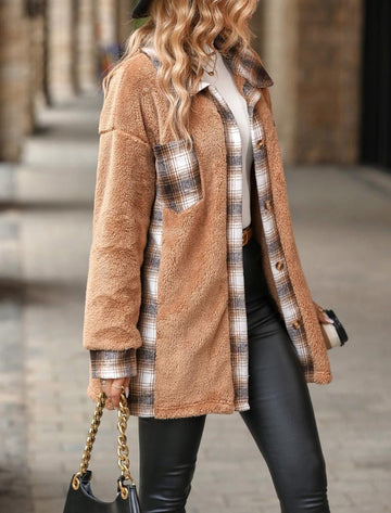 Plaid and Sherpa Button-Up Coat