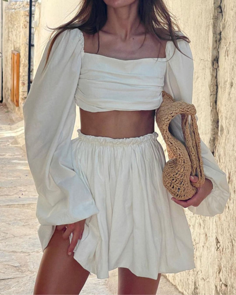Backless Tube Top & Pleated Mini Skirt Set