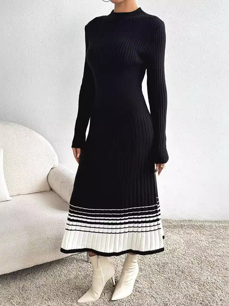 Ribbed Pleated Midi Dress