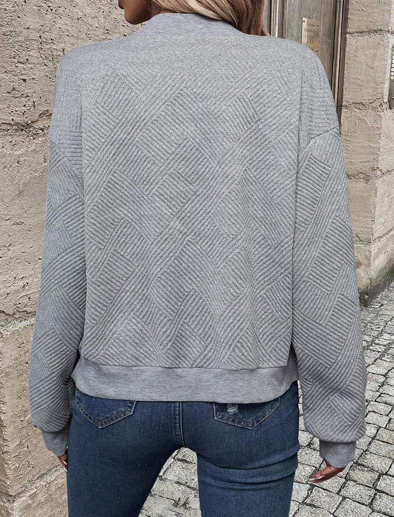 Textured Bomber Jacket with Zipper Closure