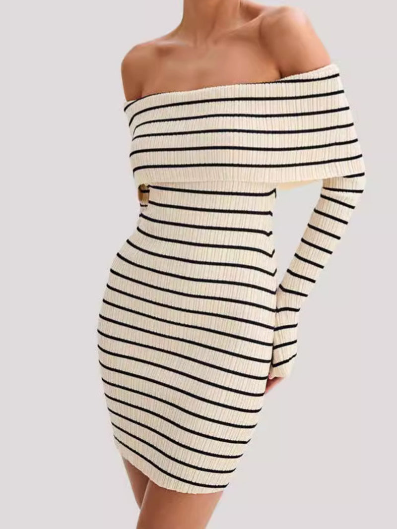 Off-Shoulder Striped Bodycon Dress