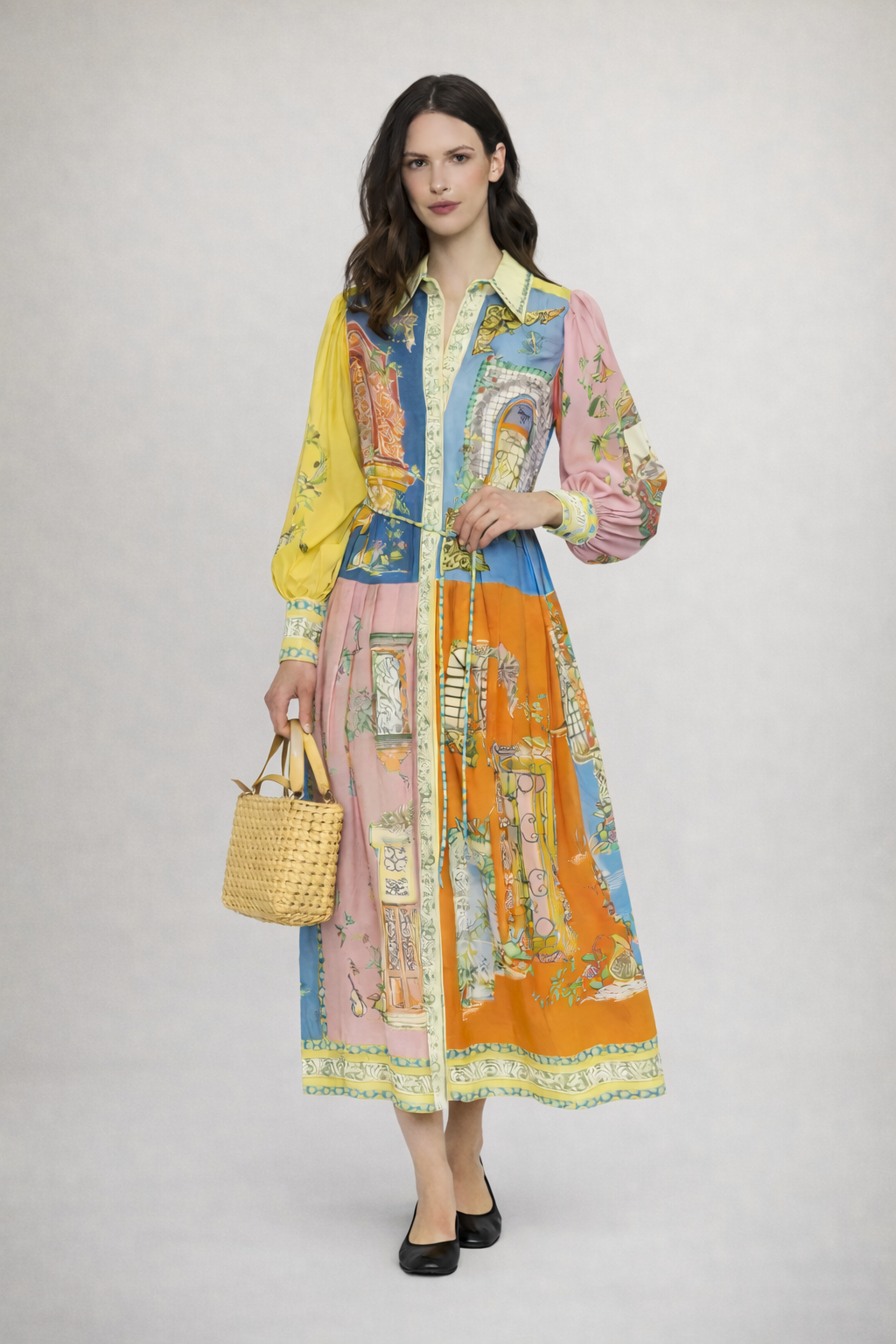 Botanical Garden Button Front Midi Dress