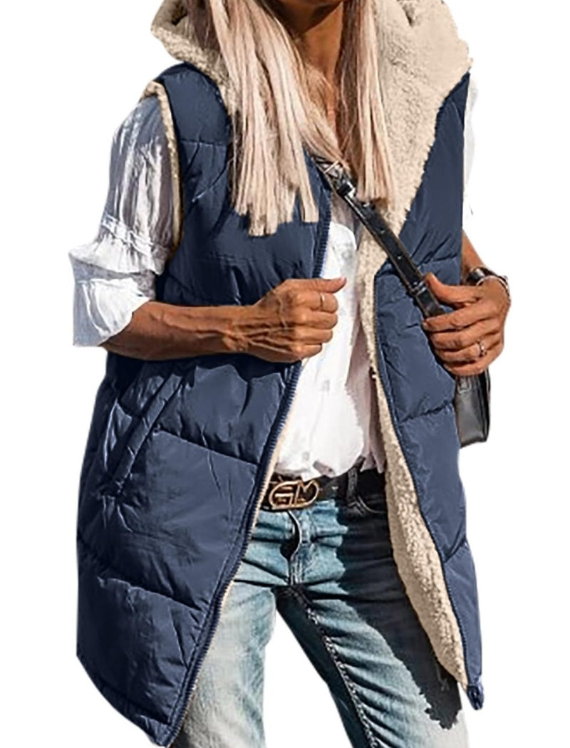 Solid Color Hooded Vest Jacket
