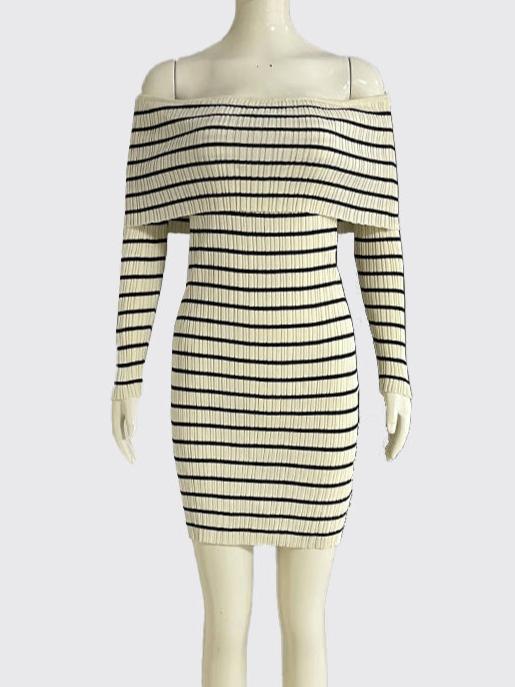 Off-Shoulder Striped Bodycon Dress
