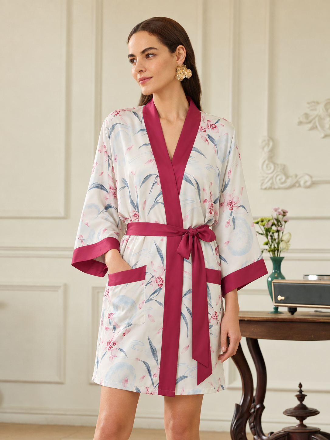 Moonlit Orchid Short Robe with Pockets