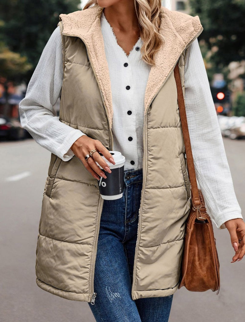 Solid Color Hooded Vest Jacket