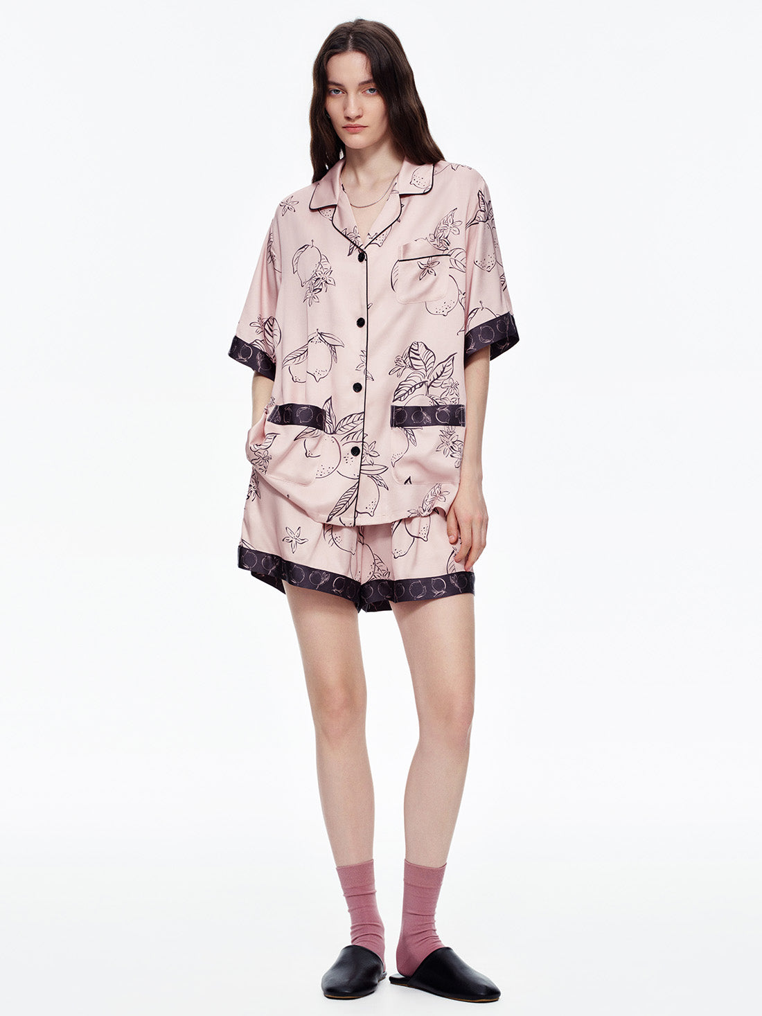 Pink Lemon Short Pajama Set with Pockets