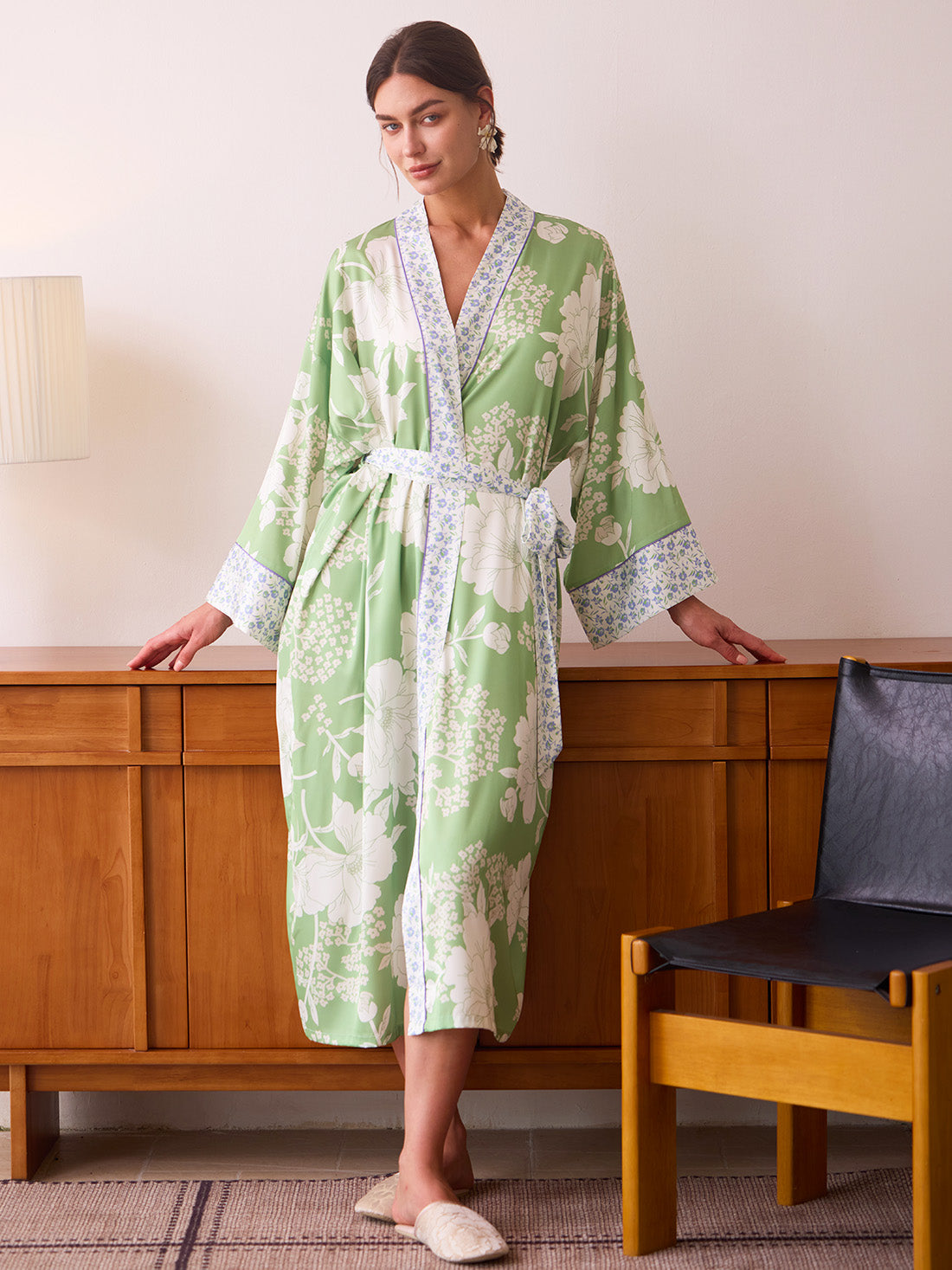 Sage Green Blossom Kimono Robe
