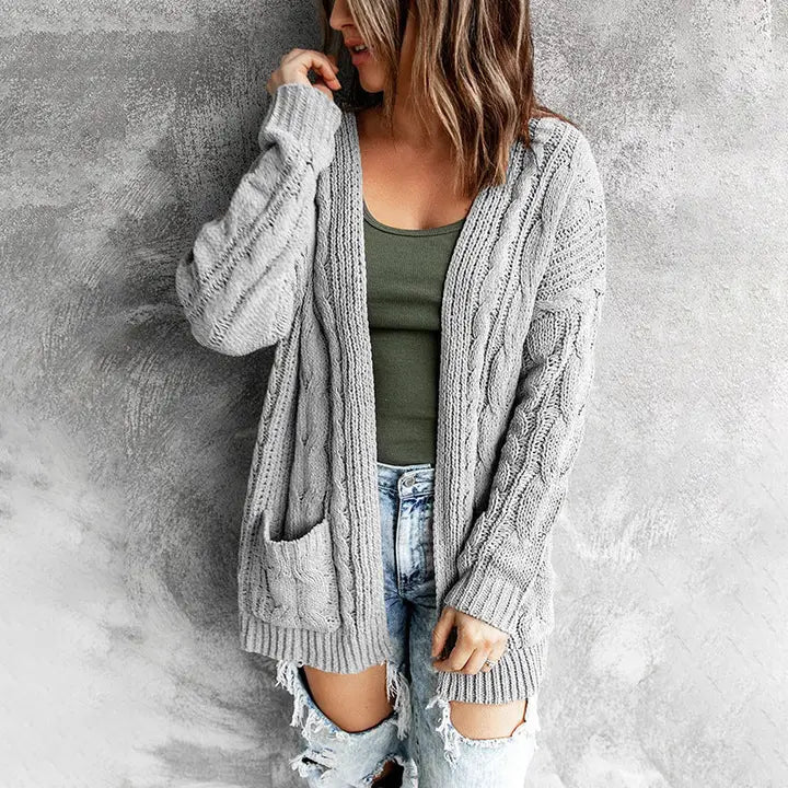 Women’s Solid Color Knit Cardigan with Pockets