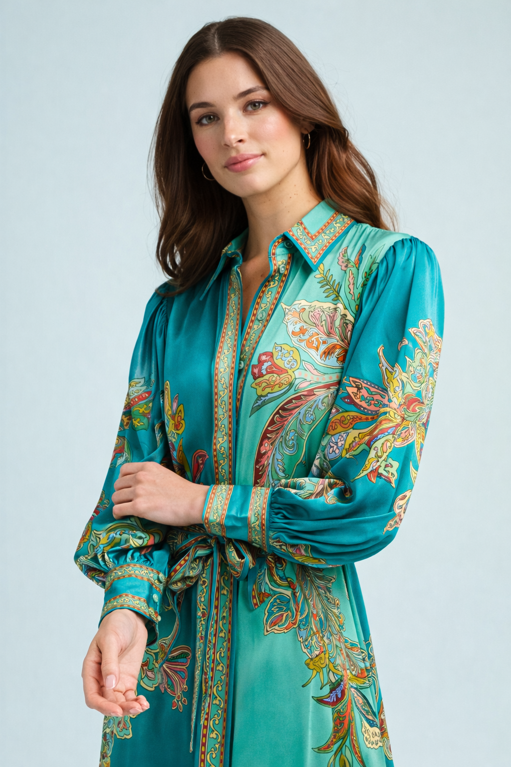 Delicate Floral V-Neck Button Midi Dress