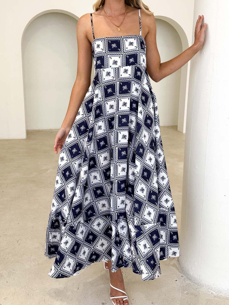 Geometric Print Smocked Maxi Cami Dress