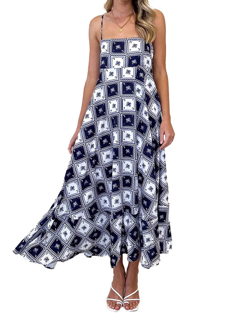 Geometric Print Smocked Maxi Cami Dress