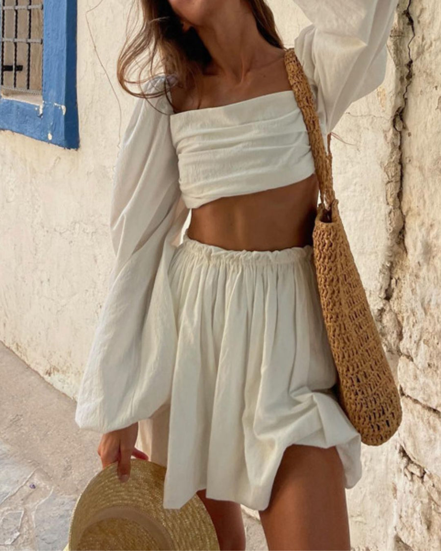 Backless Tube Top & Pleated Mini Skirt Set