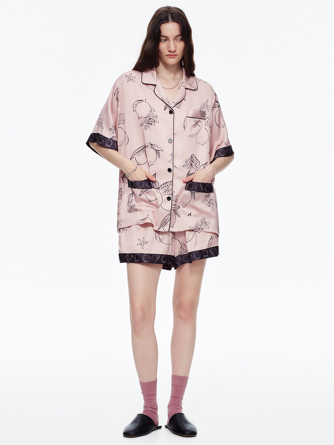 Pink Lemon Short Pajama Set with Pockets