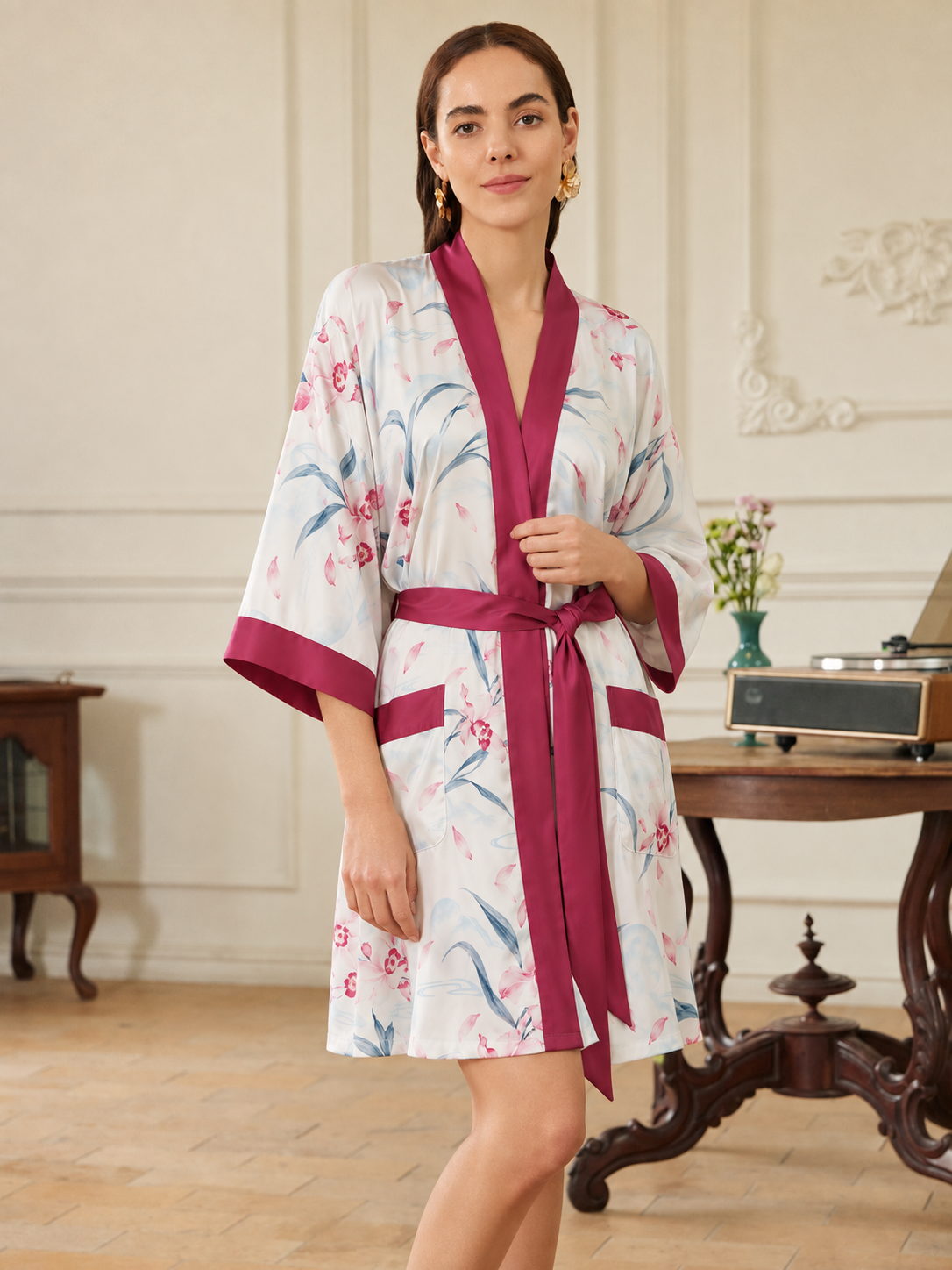 Moonlit Orchid Short Robe with Pockets