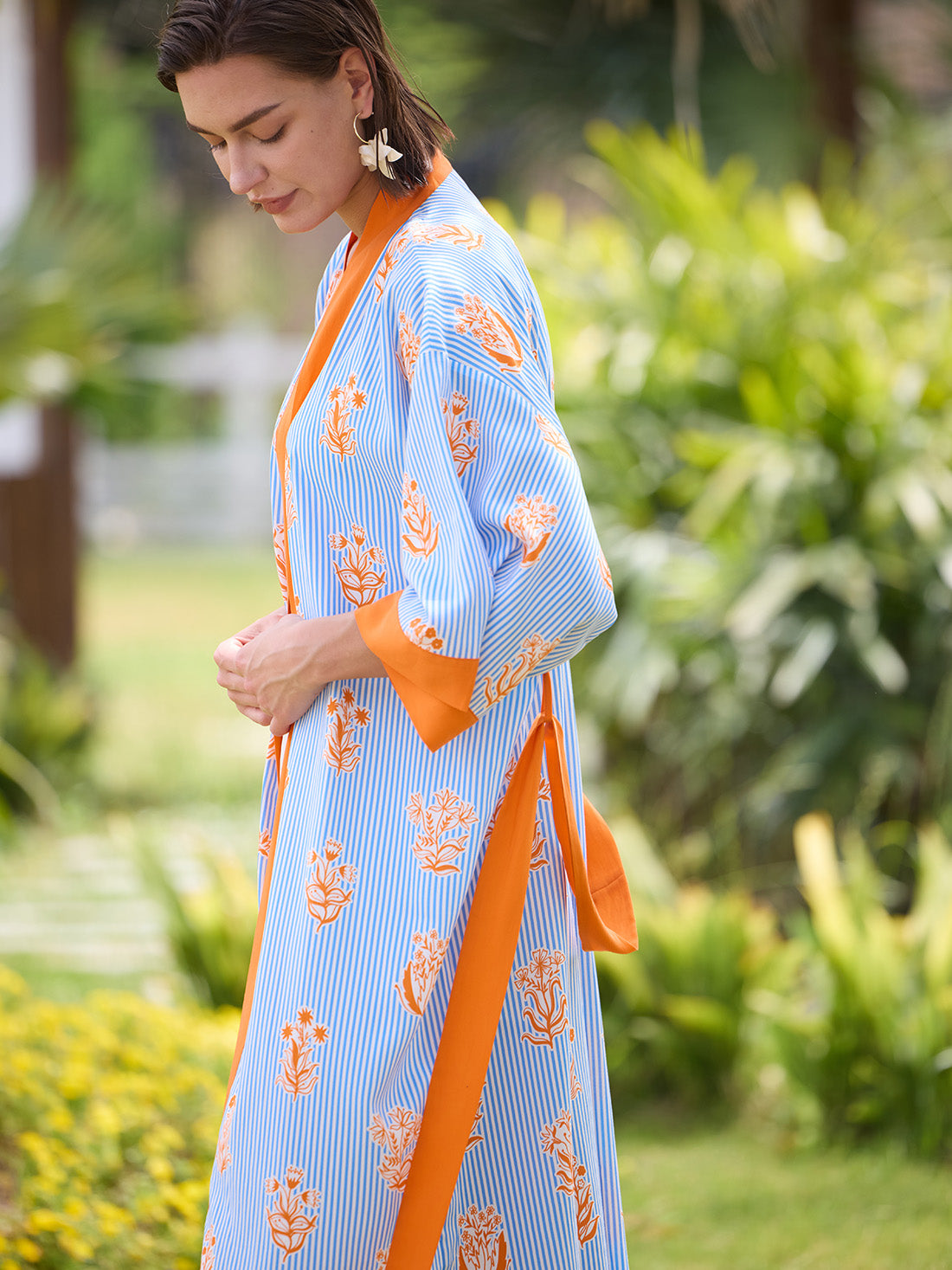 Blue Citrus Stripe Lyocell Kimono Robe
